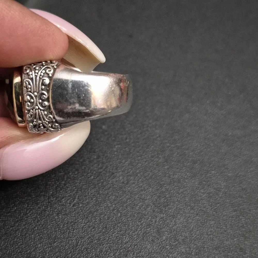 Sterling Silver And 14k Gold Smoked Topez Ring. - Picture 4 of 9